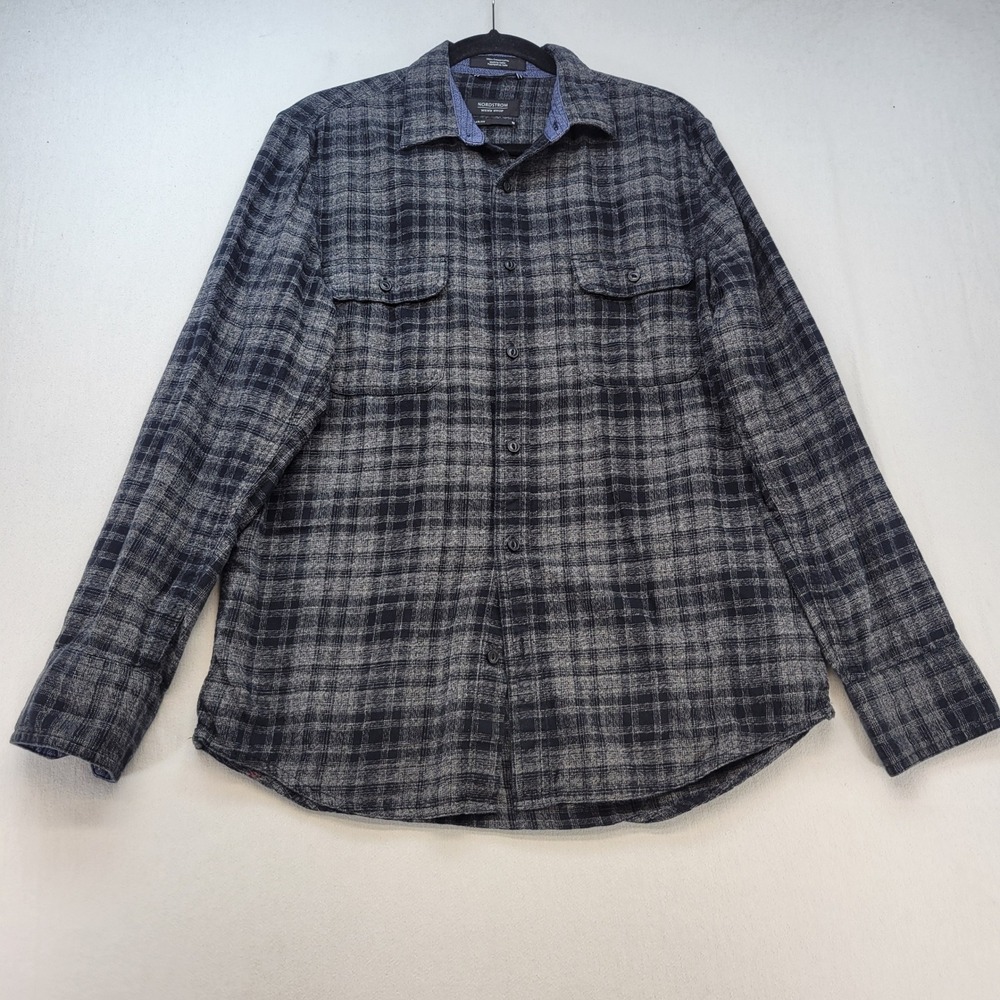 Nordstrom Men's Shop Shirt Mens M Blue Gray Plaid Flannel Regular Fit